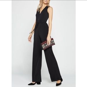 Women's Black Sleeveless Surplice Jumpsuit